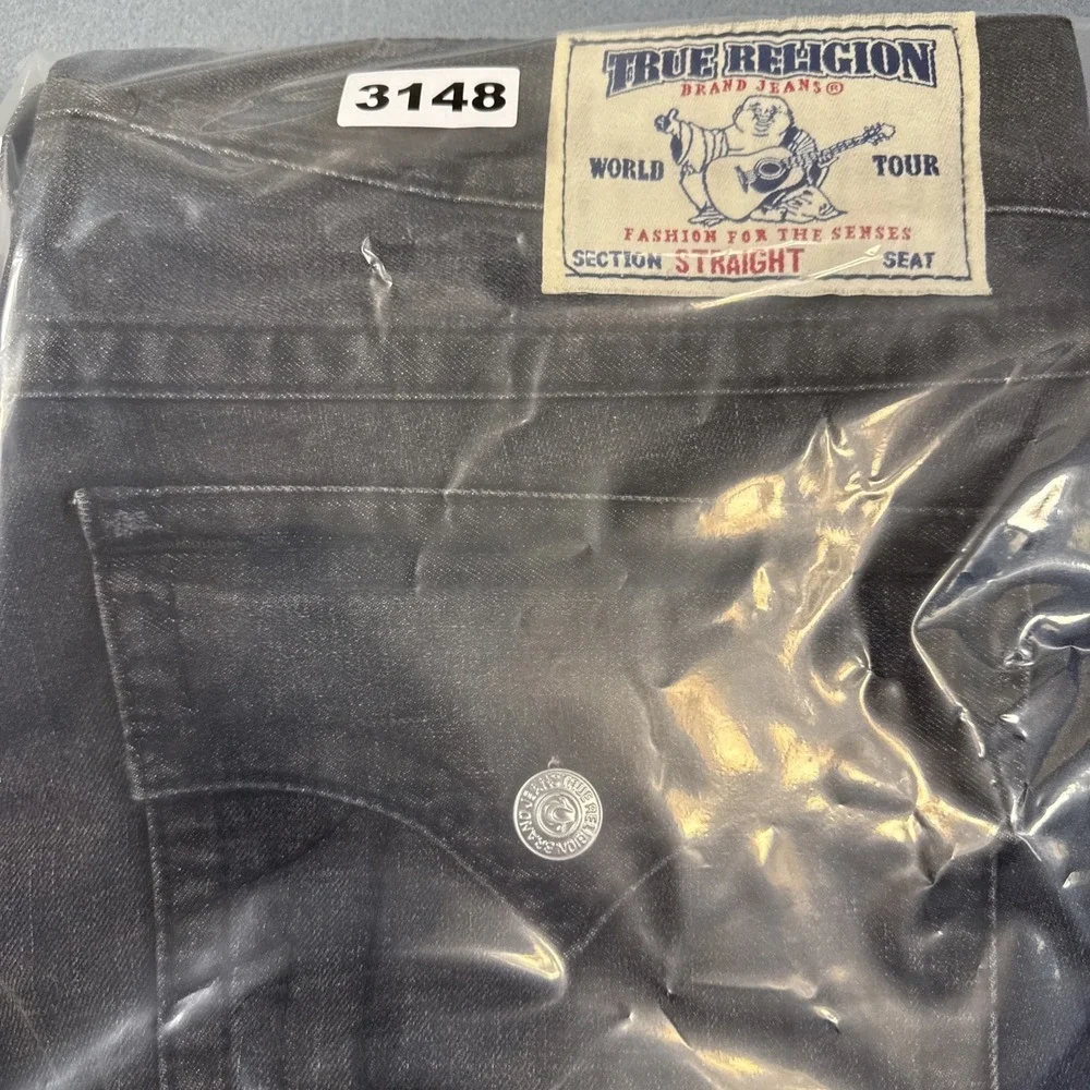 JEANS‎ STRAIGHT True Religion MENS 36X32 Black Flap Pockets Dark Wash